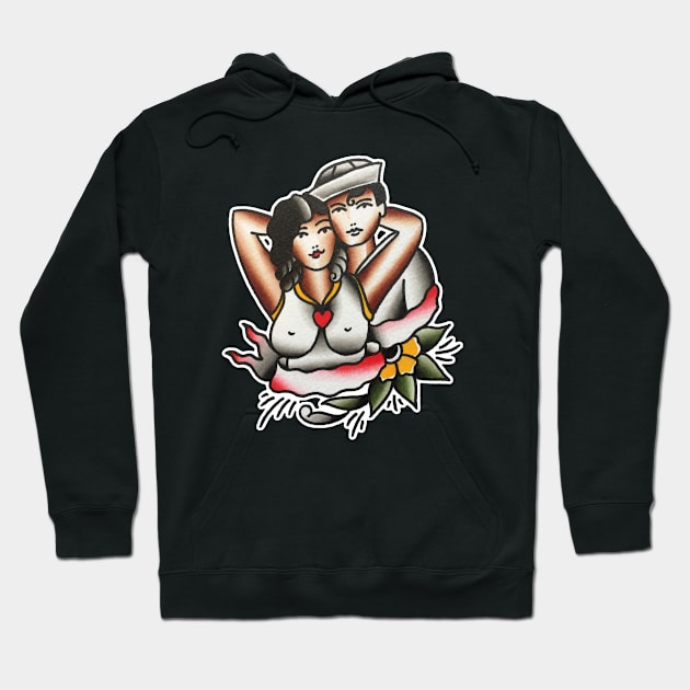 Traditional Lovers Tattoo Design Hoodie by forevertruetattoo